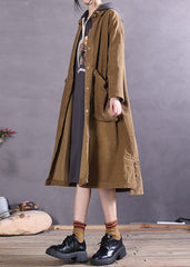 Simple Khaki Button side open Corduroy Coats Spring fg-CTS211216