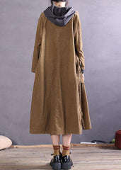 Simple Khaki Button side open Corduroy Coats Spring fg-CTS211216