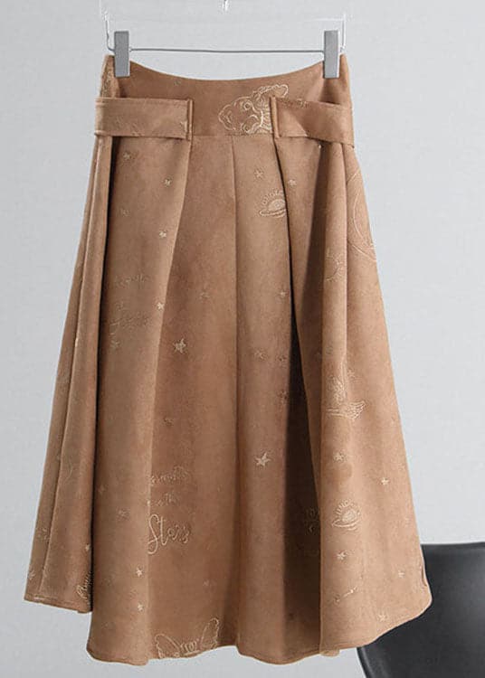 Simple Khaki tie waist Embroideried Corduroy Skirts Spring ZM-SKTS220118