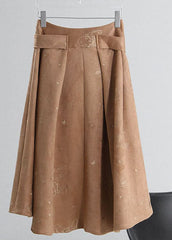 Simple Khaki tie waist Embroideried Corduroy Skirts Spring ZM-SKTS220118