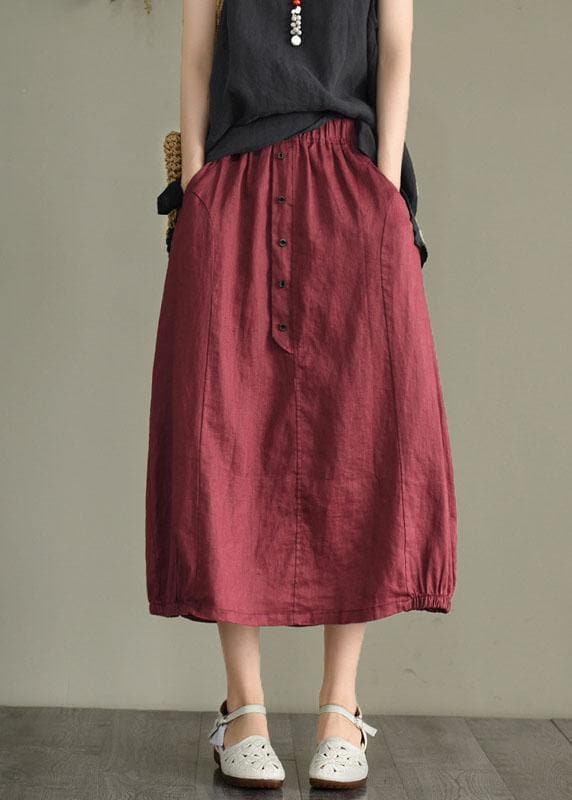 Simple Mulberry Retro Patchwork Pockets Summer Linen Skirt GK-SKTS210810