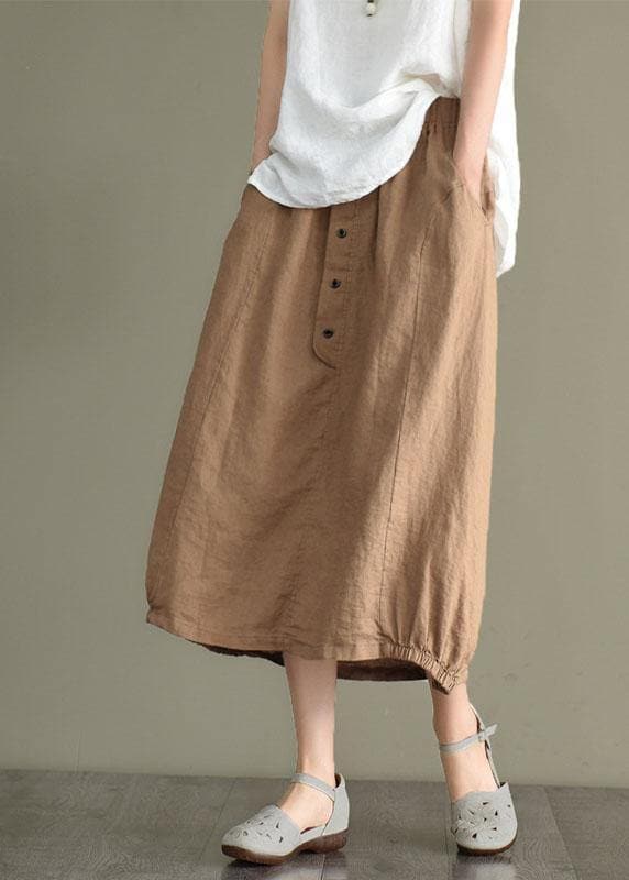 Simple Mulberry Retro Patchwork Pockets Summer Linen Skirt GK-SKTS210810