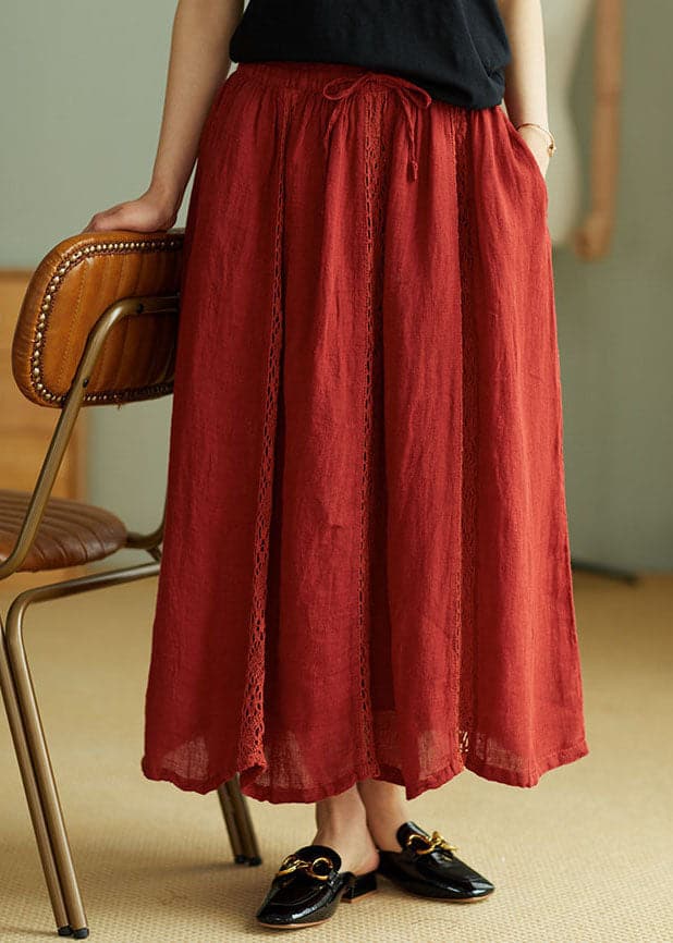 Simple Red lace Patchwork Linen Skirt Spring GK-SKTS220208