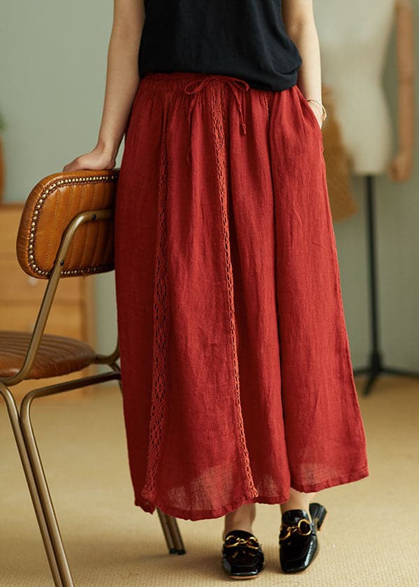 Simple Red lace Patchwork Linen Skirt Spring GK-SKTS220208