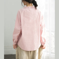 Simple Ruffles cotton top silhouette Omychic Sleeve light pink loose shirt LTP190129