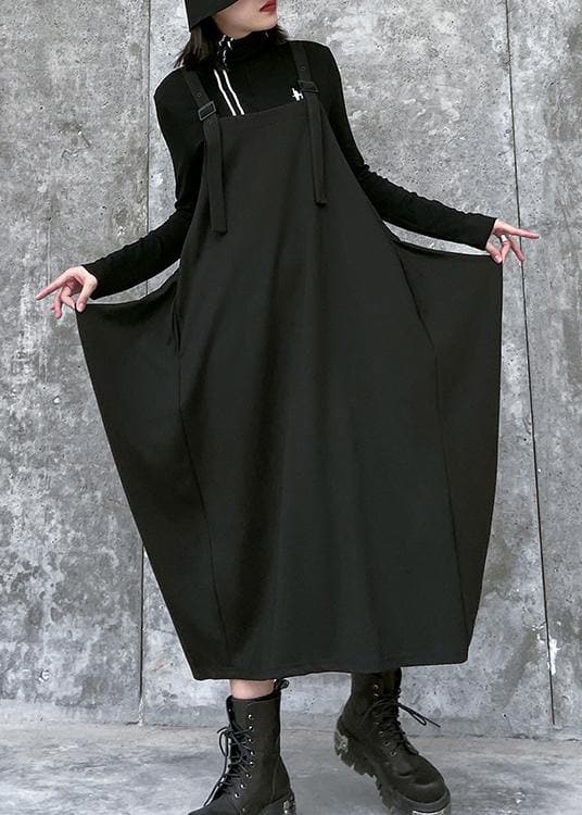 Simple Spaghetti Strap asymmetric spring Tunics Wardrobes black Dress AT-SDM201228