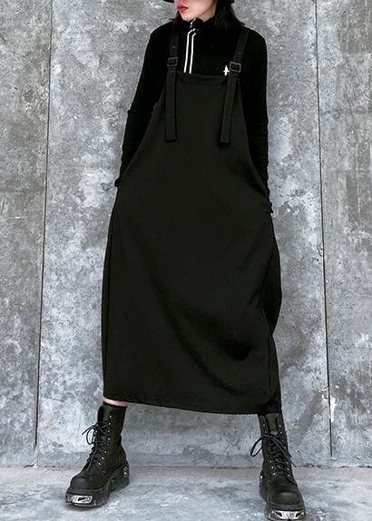 Simple Spaghetti Strap asymmetric spring Tunics Wardrobes black Dress AT-SDM201228