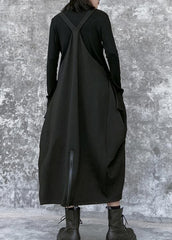 Simple Spaghetti Strap asymmetric spring Tunics Wardrobes black Dress AT-SDM201228