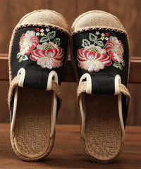 Simple Splicing Flat Shoes Beige Embroideried Cotton Linen Fabric LT210630