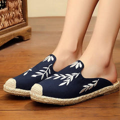 Simple Splicing Red Cotton Fabric Embroideried Slippers Shoes LT210706