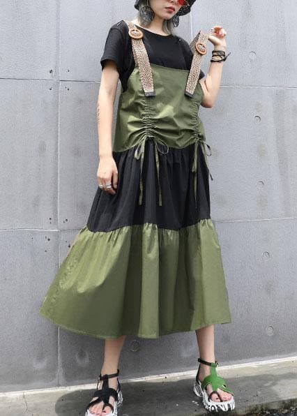 Simple army green sleeveless cotton Long Shirts drawstring Robe summer Dress AT-SDL190717