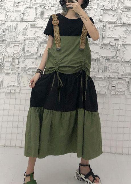 Simple army green sleeveless cotton Long Shirts drawstring Robe summer Dress AT-SDL190717