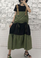 Simple army green sleeveless cotton Long Shirts drawstring Robe summer Dress AT-SDL190717