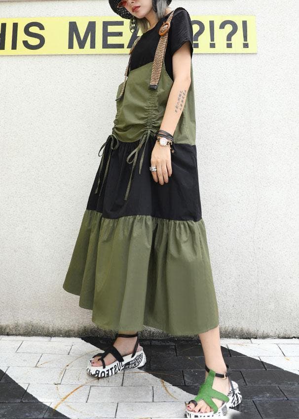 Simple army green sleeveless cotton Long Shirts drawstring Robe summer Dress AT-SDL190717