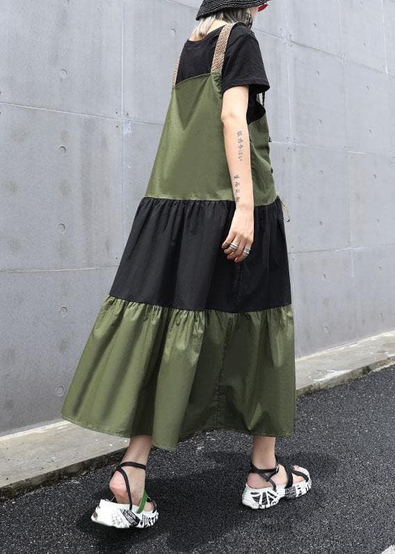 Simple army green sleeveless cotton Long Shirts drawstring Robe summer Dress AT-SDL190717