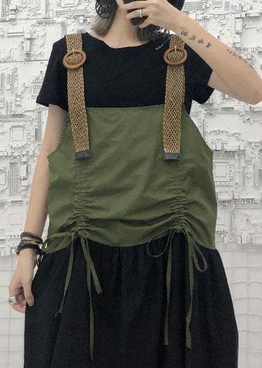 Simple army green sleeveless cotton Long Shirts drawstring Robe summer Dress AT-SDL190717