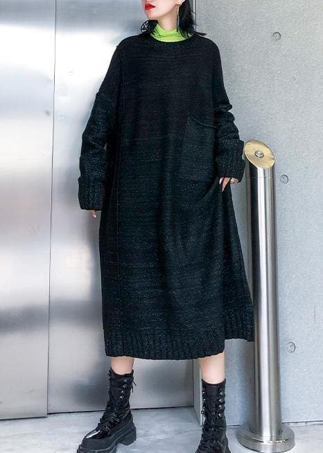 Simple big pockets Sweater fall dress DIY black Tejidos knitted dress AT-NSD191113