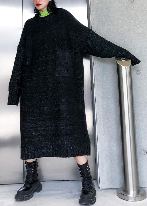 Simple big pockets Sweater fall dress DIY black Tejidos knitted dress AT-NSD191113