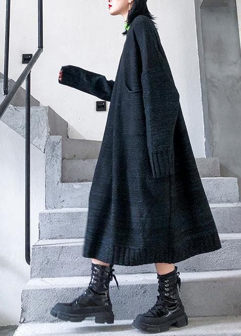 Simple big pockets Sweater fall dress DIY black Tejidos knitted dress AT-NSD191113