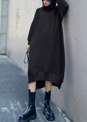 Simple black Sweater outfits Largo high neck low high design Art fall knit dress AT-NSD201014