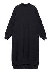 Simple black Sweater outfits Largo high neck low high design Art fall knit dress AT-NSD201014