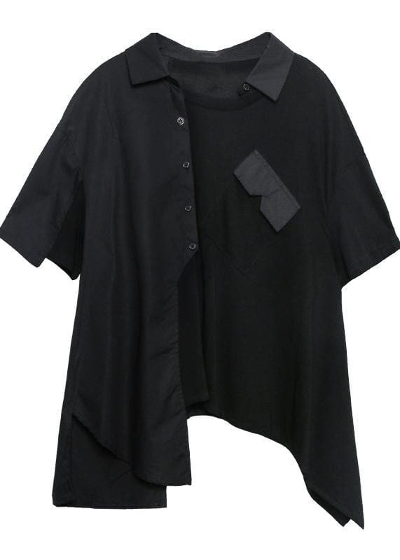 Simple black Tunic asymmetric patchwork tunic shirts AT-STP200723