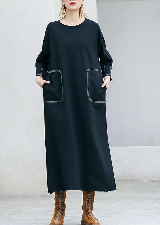 Simple black cotton clothes For Women side open Traveling fall Dresses AT-FDL190903