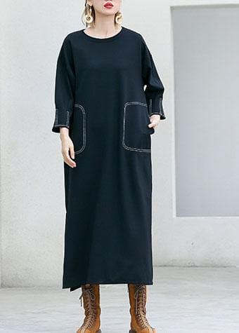 Simple black cotton clothes For Women side open Traveling fall Dresses AT-FDL190903