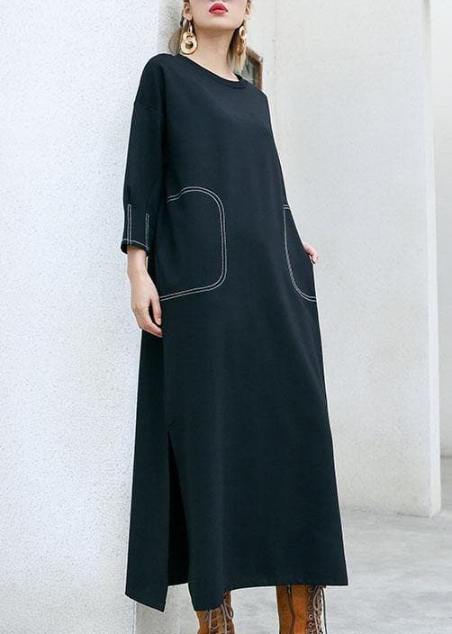 Simple black cotton clothes For Women side open Traveling fall Dresses AT-FDL190903