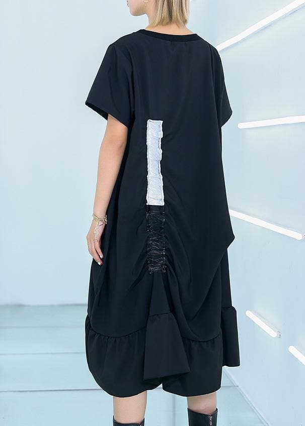 Simple black cotton quilting clothes drawstring cotton summer Dresses AT-SDM190411