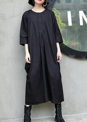 Simple black cotton quilting dresses o neck Cinched Maxi summer Dresses AT-SDL190411