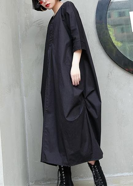 Simple black cotton quilting dresses o neck Cinched Maxi summer Dresses AT-SDL190411