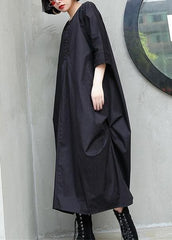 Simple black cotton quilting dresses o neck Cinched Maxi summer Dresses AT-SDL190411