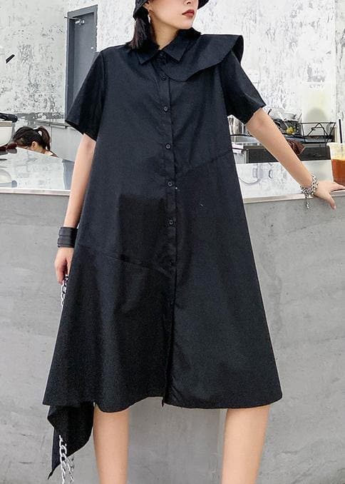 Simple black dress lapel zippered baggy asymmetric Dresses AT-SDM200723