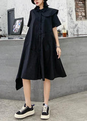 Simple black dress lapel zippered baggy asymmetric Dresses AT-SDM200723