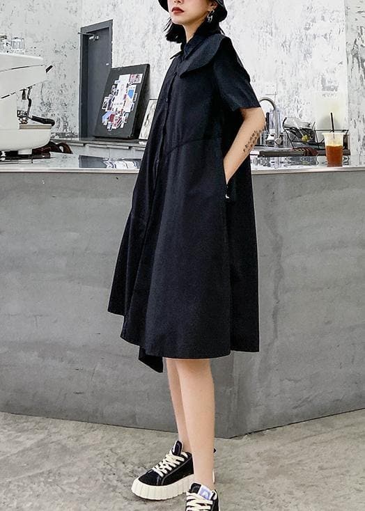 Simple black dress lapel zippered baggy asymmetric Dresses AT-SDM200723