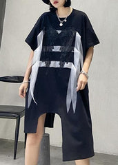 Simple black quilting clothes o neck asymmetric Art summer Dresses AT-SDM200508