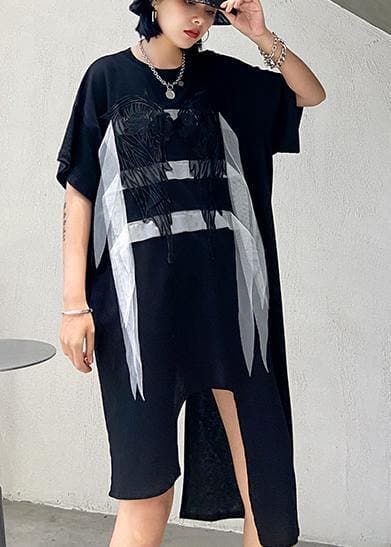 Simple black quilting clothes o neck asymmetric Art summer Dresses AT-SDM200508