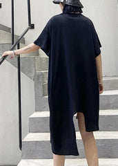 Simple black quilting clothes o neck asymmetric Art summer Dresses AT-SDM200508