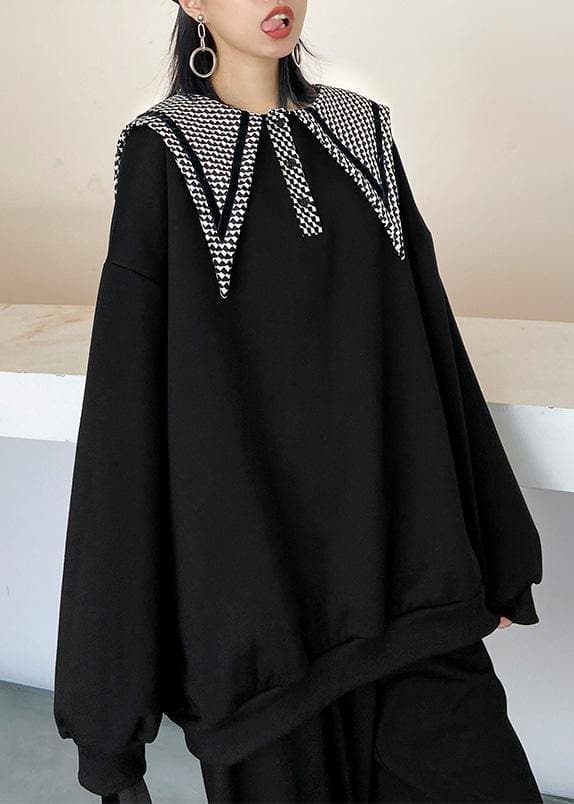 Simple black top Sailor Collar Button Down Art tops AT-LTP201202