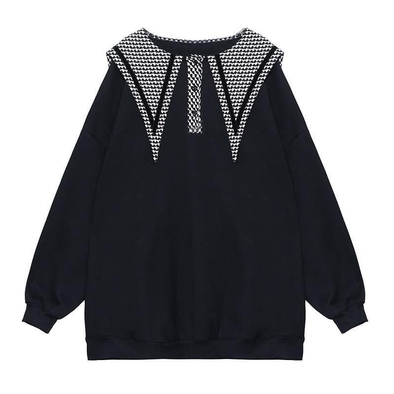 Simple black top Sailor Collar Button Down Art tops AT-LTP201202