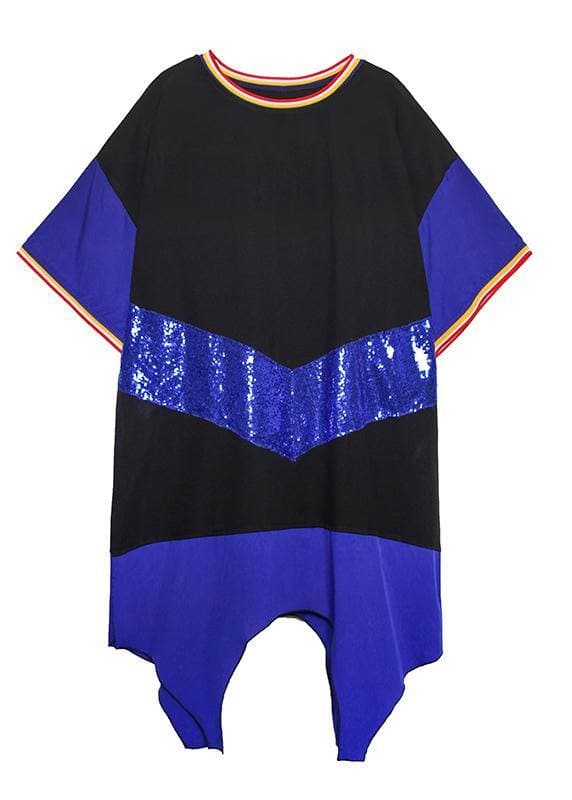 Simple blue Cotton dresses o neck Sequined Art summer Dresses AT-SDM200623