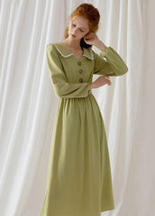 Simple green blended Wardrobes Peter pan Collar Dresses fall Dress FDL190830