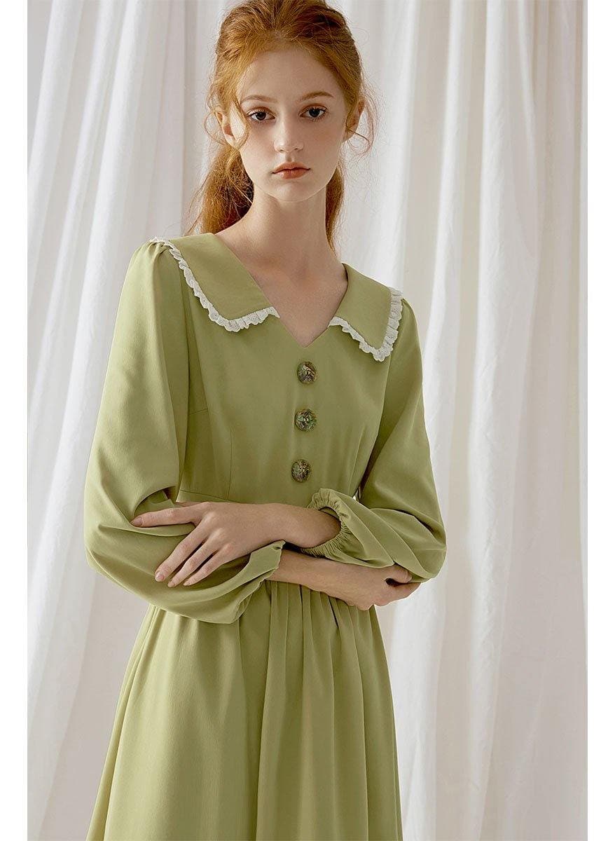 Simple green blended Wardrobes Peter pan Collar Dresses fall Dress FDL190830