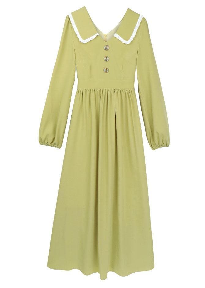 Simple green blended Wardrobes Peter pan Collar Dresses fall Dress FDL190830