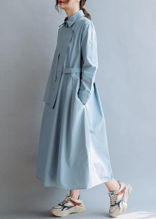 Simple lapel asymmetric cotton Wardrobes Shirts blue cotton robes Dresses fall FDL191011