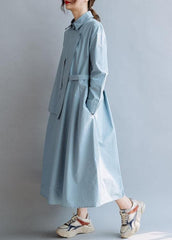 Simple lapel asymmetric cotton Wardrobes Shirts blue cotton robes Dresses fall FDL191011