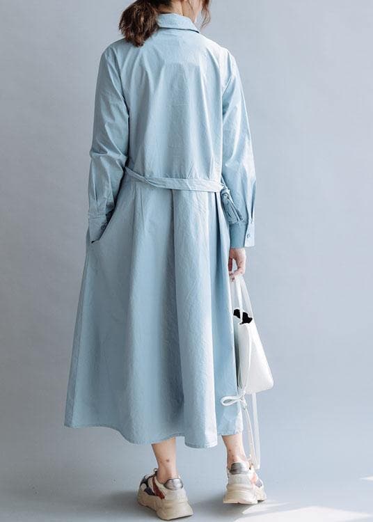 Simple lapel asymmetric cotton Wardrobes Shirts blue cotton robes Dresses fall FDL191011