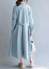 Simple lapel asymmetric cotton Wardrobes Shirts blue cotton robes Dresses fall FDL191011