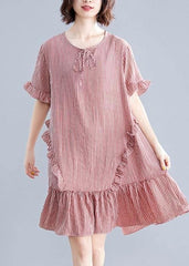 Simple o neck Ruffles Cotton clothes Inspiration red plaid Dress SDM200325